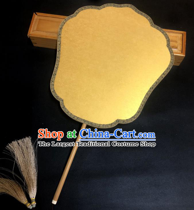 China Traditional Hanfu Phoenix Coronet Fan Vintage Yellow Palace Fan Handmade Paper Fan Ancient Princess Fans
