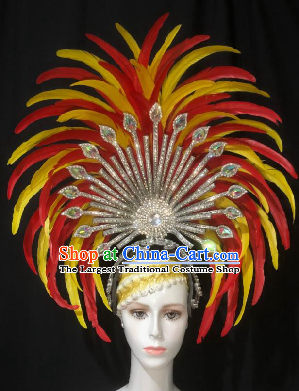 Handmade Stage Show Feather Royal Crown Halloween Cosplay Deluxe Headwear Brazil Carnival Giant Hat  Samba Dance Hair Accessories