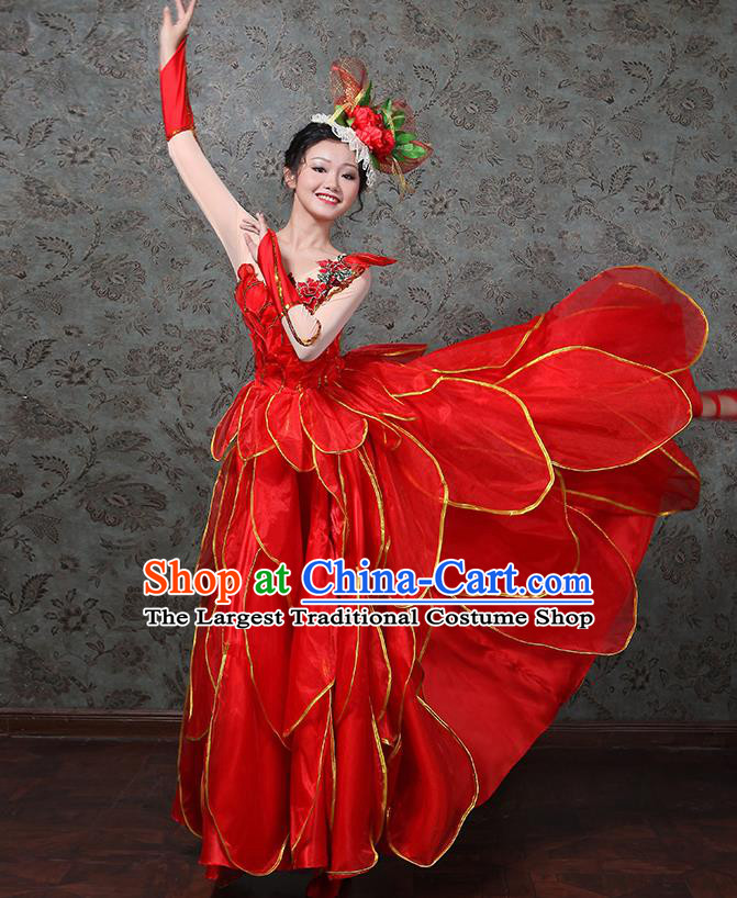 Professional Spanish Dance Garment Costume Spring Festival Gala Opening Dance Red Dress Modern Dance Clothing