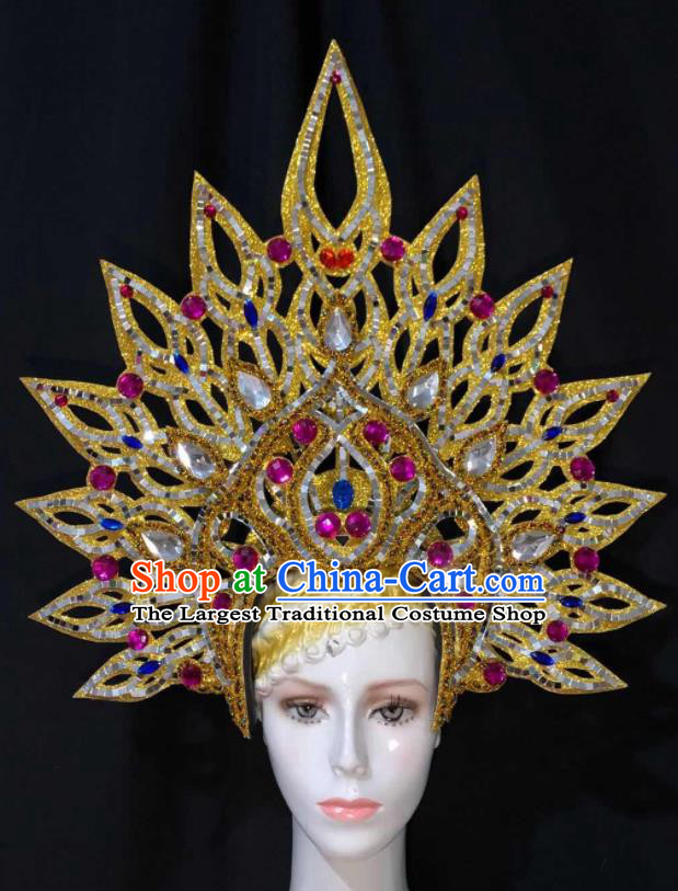 Handmade Easter Parade Headpiece Halloween Cosplay Giant Royal Crown Brazil Carnival Headdress Samba Dance Deluxe Hair Accessories