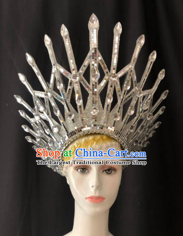 Handmade Halloween Cosplay Queen Argent Royal Crown Brazil Carnival Headdress Samba Dance Deluxe Hair Accessories Easter Parade Headwear