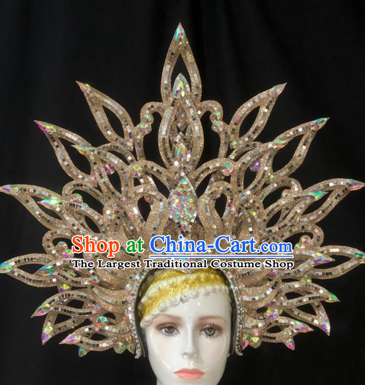 Handmade Cosplay Queen Deluxe Hair Accessories Halloween Stage Show Hat Brazil Parade Giant Headdress Rio Carnival Royal Crown