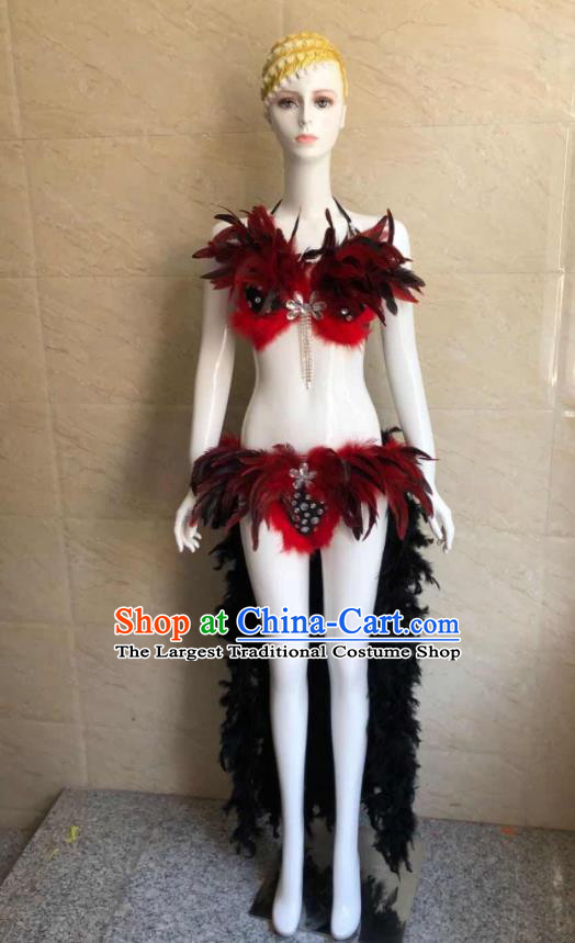 Custom Brazilian Carnival Uniforms Party Show Clothing Woman Catwalks Black Feather Swimwear Samba Dance Costumes