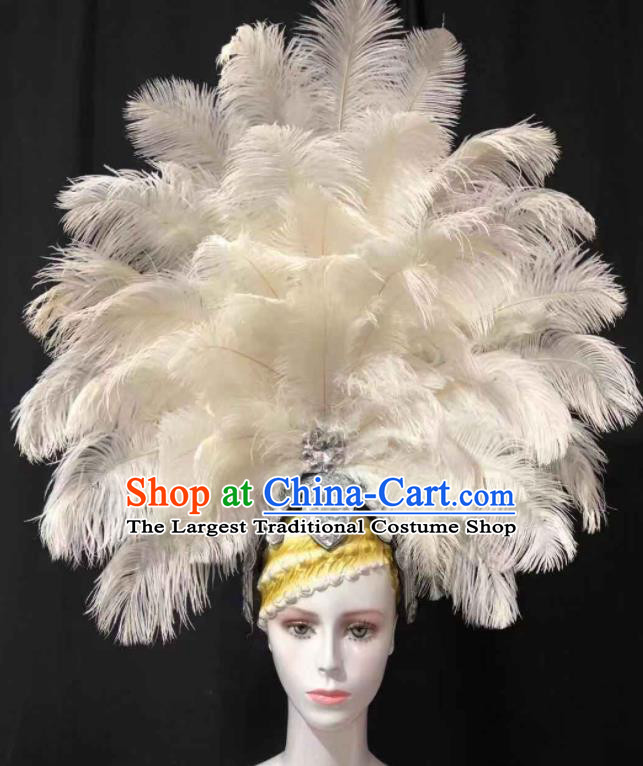 Handmade Halloween Cosplay Hair Accessories Samba Dance Giant Headpiece Rio Carnival Headdress Catwalks White Feather Royal Crown