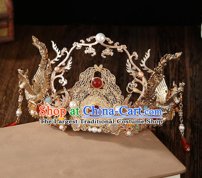 Chinese Ancient Empress Gems Hair Crown Classical Wedding Phoenix Coronet Handmade Ming Dynasty Headpiece Traditional Hanfu Hair Accessories