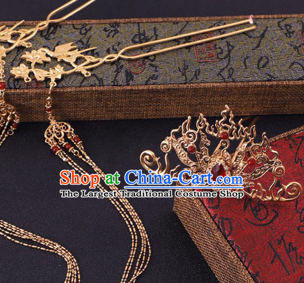 Chinese Handmade Ming Dynasty Headdress Traditional Hanfu Hair Accessories Ancient Empress Headpieces Classical Wedding Hair Crown and Hairpins