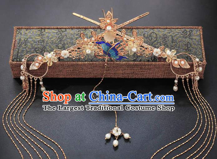 Chinese Traditional Hanfu Hair Accessories Ancient Princess Headpieces Classical Wedding Tassel Hairpins Handmade Ming Dynasty Hair Sticks