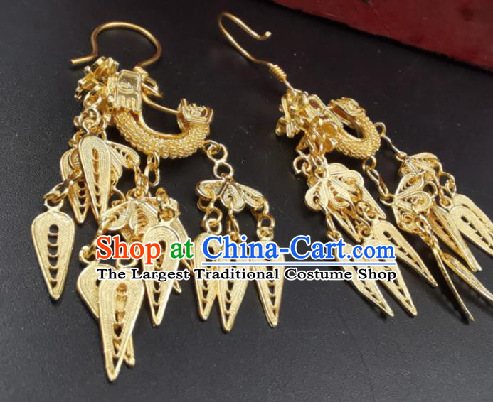 Handmade China Wedding Golden Dragon Boat Earrings Classical Gilding Ear Accessories Ming Dynasty Silver Ear Jewelry