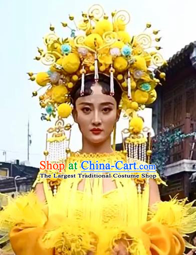 Custom China Opera Deluxe Phoenix Coronet Catwalks Headdress Wedding Hair Accessories Stage Show Yellow Hair Crown