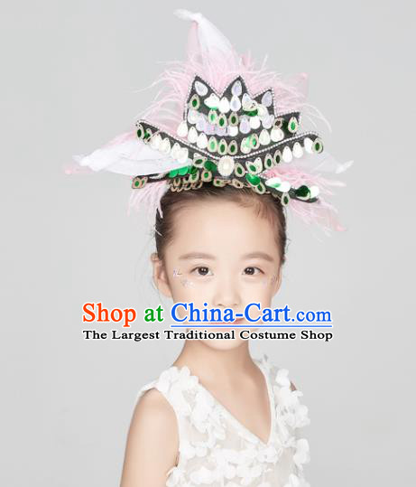 Professional Ballet Dance Hair Accessories Folk Dance Pink Feather Hair Stick Girl Stage Performance Hair Crown