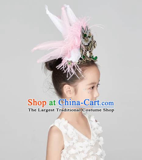 Professional Ballet Dance Hair Accessories Folk Dance Pink Feather Hair Stick Girl Stage Performance Hair Crown