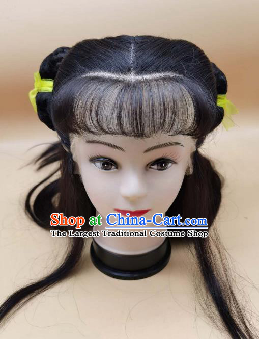 Chinese Beijing Opera Boy Attendant Headdress Ancient Servant Hairpieces Peking Opera Children Front Lace Wigs Headwear