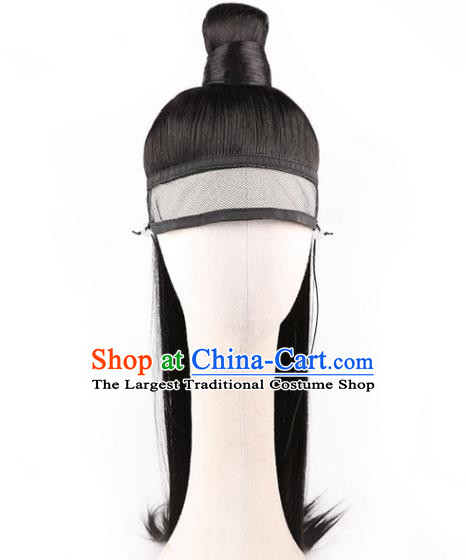 Chinese Handmade Ming Dynasty Imperial Guard Front Lace Wigs Traditional Cosplay Knight Headdress Ancient Young Male Black Hairpieces