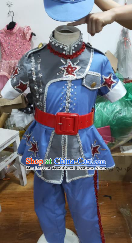 Professional Chorus Group Performance Clothing Cosplay Red Army Garment Children Modern Dance Fashion Hero Dance Blue Outfits