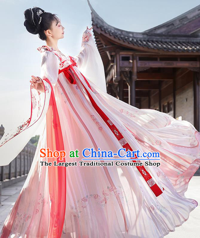China Tang Dynasty Princess Historical Clothing Traditional Pink Hanfu Dress Ancient Royal Infanta Garment Costumes