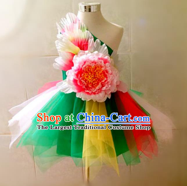 Professional Flower Dance Costume Girl Modern Dance Clothing Chorus Group Fashion Stage Performance Green Veil Dress