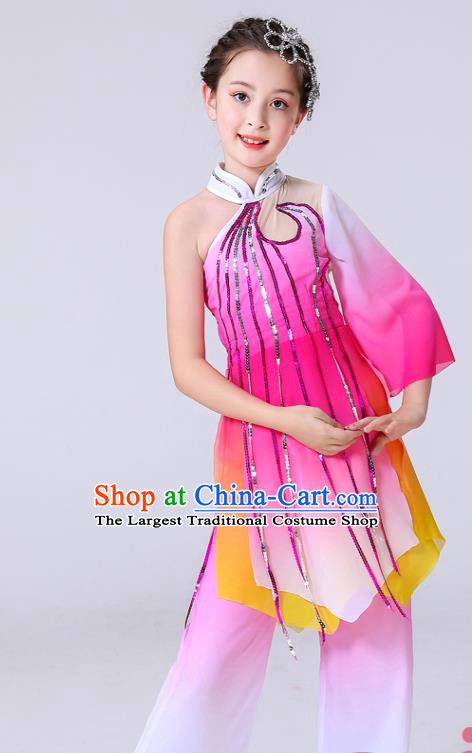 China Umbrella Dance Clothing Lotus Dance Rosy Outfits Children Classical Dance Costumes Girl Stage Performance Dancewear