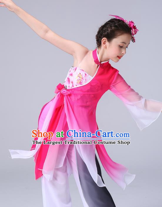 China Umbrella Dance Clothing Lotus Dance Rosy Outfits Children Classical Dance Costumes Girl Stage Performance Dancewear