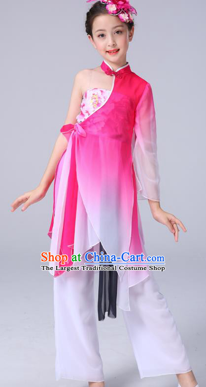 China Umbrella Dance Clothing Lotus Dance Rosy Outfits Children Classical Dance Costumes Girl Stage Performance Dancewear