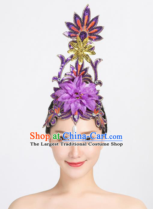 China Group Opening Dance Purple Sequins Hair Stick Modern Dance Hair Accessories Spring Festival Gala Performance Headpiece