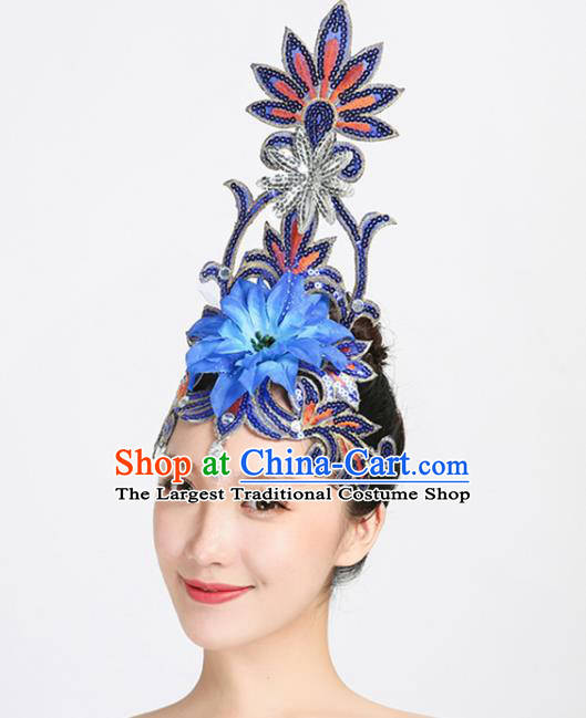 China Woman Group Dance Royalblue Sequins Hair Stick Modern Dance Hair Accessories Spring Festival Gala Opening Dance Headpiece