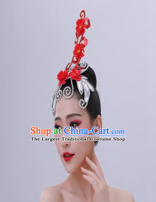 Chinese Folk Dance Red Plum Headpiece Yangko Dance Hair Accessories Handmade Fan Dance Performance Hair Crown