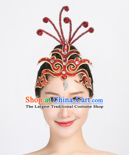 Chinese Folk Dance Red Sequins Hair Accessories Woman Group Performance Headdress Yangko Dance Hair Stick