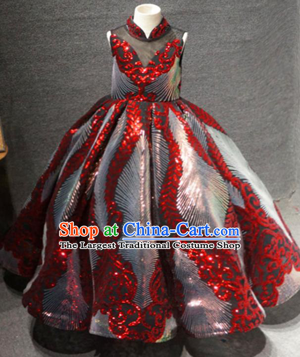 Top Children Compere Clothing Girl Stage Show Formal Garment Catwalks Sequins Long Dress Christmas Princess Evening Wear