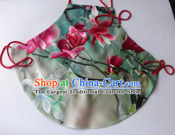Chinese National Woman Underwear Suzhou Embroidered Mangnolia Bellyband Traditional Green Silk Stomachers Clothing