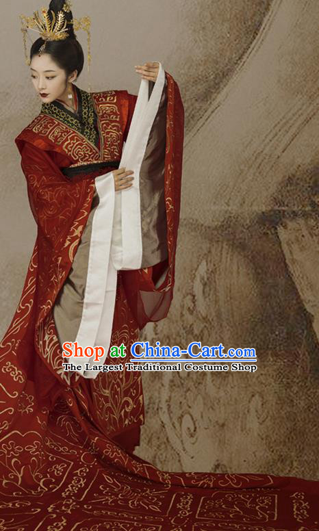 China Ancient Empress Embroidered Red Dress Garments Traditional Han Dynasty Court Queen Historical Clothing Full Set