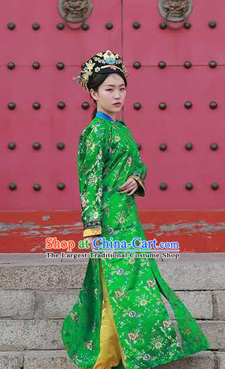 Chinese Ancient Imperial Concubine Green Qipao Dress Drama Empresses in the Palace Garment Costumes Qing Dynasty Court Woman Clothing