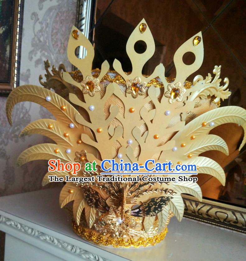 China Cheongsam Show Hair Accessories Catwalks Performance Headwear Deluxe Golden Hair Crown