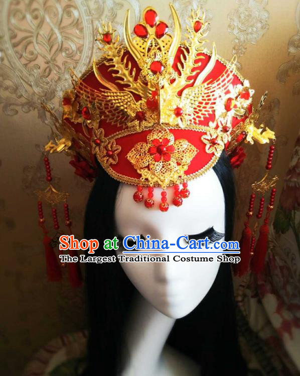 China Handmade Qing Dynasty Empress Hair Crown Traditional Ruyi Royal Love in the Palace Court Headwear Ancient Imperial Consort Red Hat