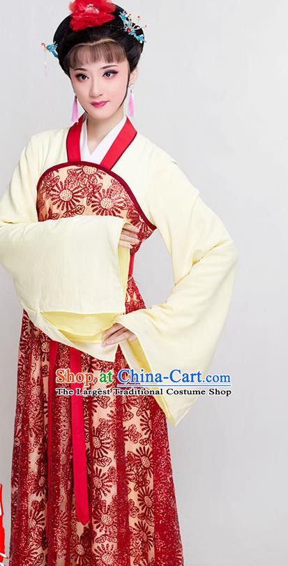 Chinese Ancient Palace Lady Red Dress Beijing Opera Diva Garment Costumes Yue Opera Court Maid Clothing