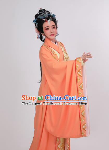 Chinese Ancient Empress Orange Hanfu Dress Beijing Opera Hua Tan Garment Costumes Yue Opera Queen Clothing
