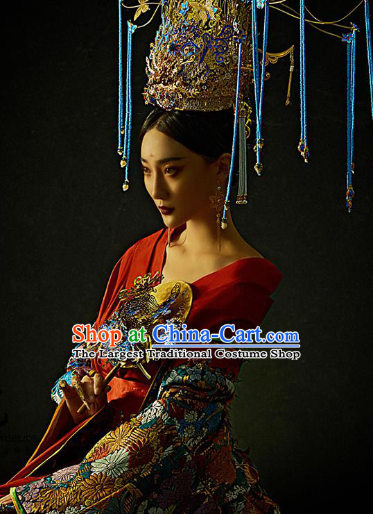 China Traditional Tang Dynasty Imperial Consort Historical Clothing Ancient Court Beauty Hanfu Dress Garments and Headdress