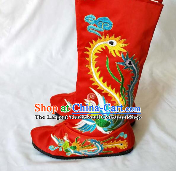 China Beijing Opera Female General Embroidered Phoenix Shoes Sichuan Opera Changing Face Red Boots Traditional Peking Opera Blues Shoes