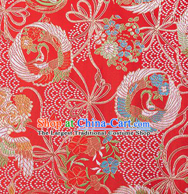 China Tang Suit Silk Damask Jacquard Satin Tapestry Traditional Hanfu Textile Fabric Classical Crane Pattern Red Brocade Material