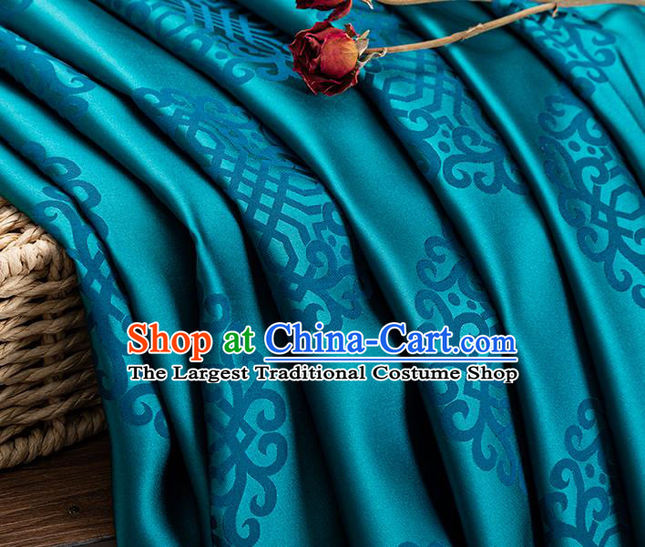 China Traditional Mongolian Robe Fabric Classical Lucky Pattern Blue Brocade Tang Suit Damask Jacquard Silk Tapestry