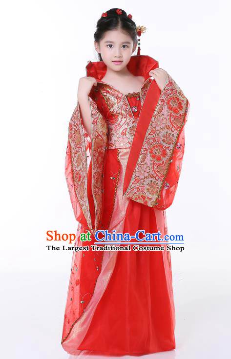 China Tang Dynasty Princess Clothing Ancient Imperial Consort Garment Costume Traditional Girl Performance Red Hanfu Dress