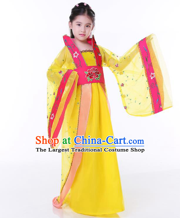 China Traditional Children Yellow Hanfu Dress Tang Dynasty Imperial Consort Clothing Ancient Girl Fairy Garment Costume