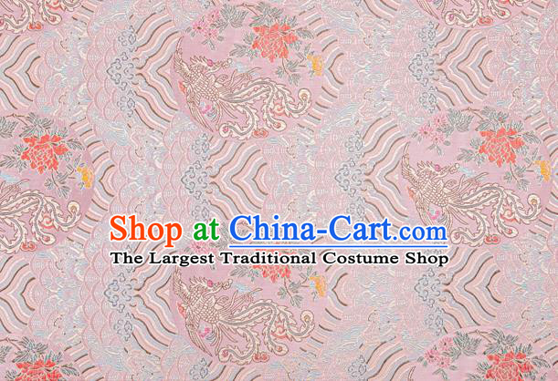 China Tang Suit Damask Classical Phoenix Peony Pattern Tapestry Traditional Hanfu Silk Fabric Wedding Dress Pink Brocade