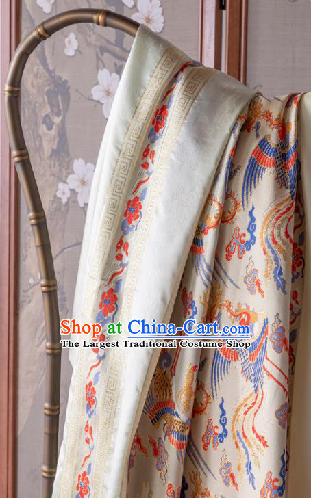 Asian Chinese Hanfu Dress Jacquard Brocade Traditional Phoenix Pattern Satin Drapery Ming Dynasty Beige Tapestry Fabric