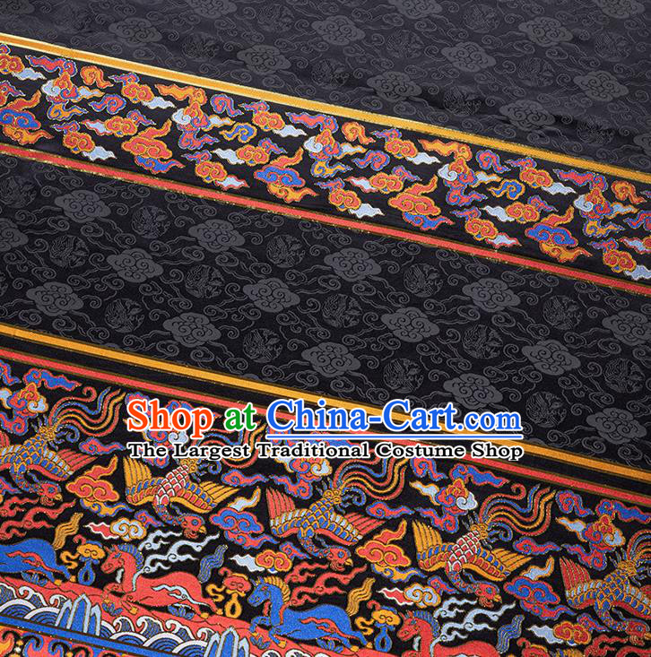 Asian Chinese Ming Dynasty Black Tapestry Fabric Jacquard Brocade Traditional Hanfu Dress Phoenix Pattern Satin Drapery