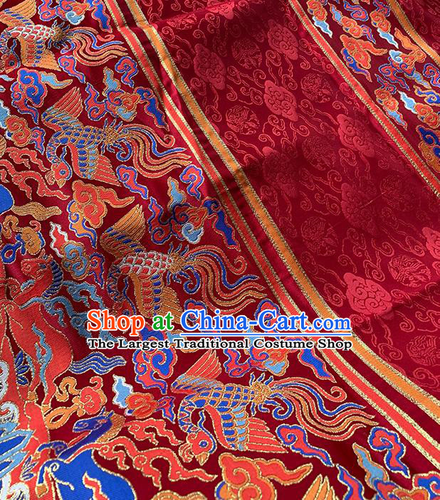 Asian Chinese Jacquard Drapery Ming Dynasty Tapestry Fabric Traditional Phoenix Pattern Red Brocade Hanfu Dress Zhuanghua Satin