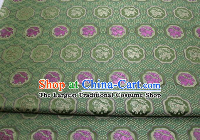 China Classical Lion Pattern Tapestry Material Traditional Silk Fabric Jacquard Green Brocade Mongolian Robe Satin Damask