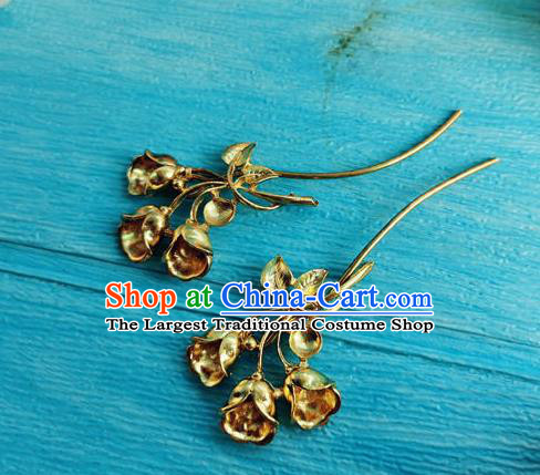 Chinese Ancient Palace Lady Golden Convallaria Hairpins Traditional Hanfu Hair Accessories Tang Dynasty Princess Hair Stick