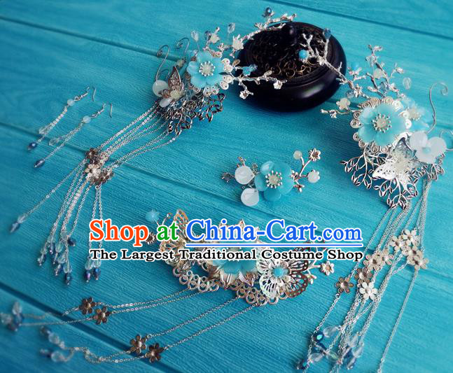 Chinese Ming Dynasty Palace Lady Hairpins Traditional Hanfu Hair Accessories Ancient Princess Argent Hair Crown Full Set