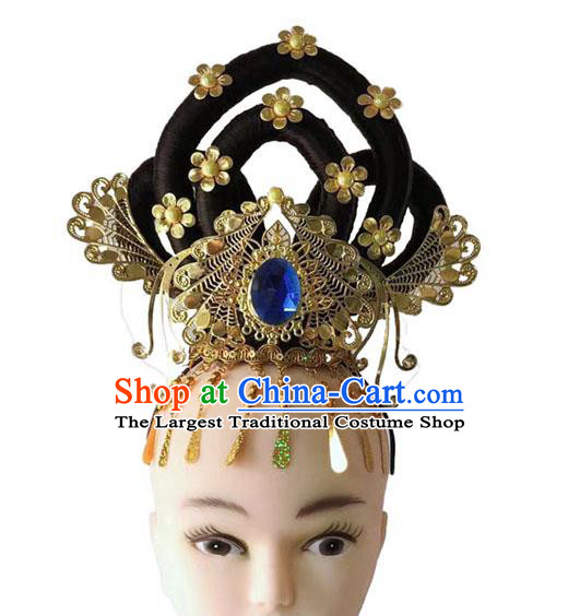 Chinese Stage Performance Wigs Chignon Classical Dance Hair Accessories Traditional Dunhuang Flying Apsaras Headwear