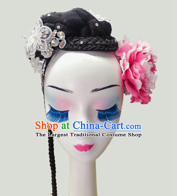 Chinese Woman Stage Performance Headdress Traditional Umbrella Dance Wigs Chignon Classical Dance Hair Accessories